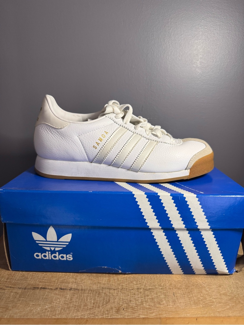 adidas Samba Leather Sneaker in White and Gum
